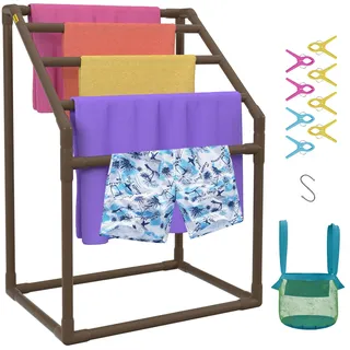 Vevor Handtuchständer Handtuchhalter mit 5 Handtuchstangen Freistehend, Spa Schwimmbäder Handtuchhalter 94 x 60 x 127 cm Braun Tragkraft 25 kg, PVC Handtuchständer mit 8 Handtuchklammern & 1 Haken