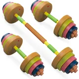 Hitish Trainings Gewichte Set für Kinder, 2-In-1 Trainings Gerät mit Langhantel und Kurzhantel, Fitness Spielzeug für Anfänger Gewicht Heben Training Fitness, Einstellbare Füllung mit Sand oder Wasser