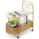 Costway Beistelltisch Gold Glas 60 x 40 x 76 cm