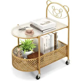 Costway Beistelltisch Gold Glas 60 x 40 x 76 cm
