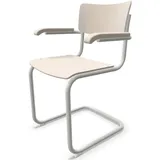 THONET S 43 F Freischwinger mit Armlehnen Buche weiß lasiert