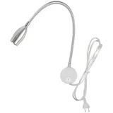 Youngine 3W Leselampe am Bett, Flexible 3W LED-Leselampe mit Schalter und Stecker, verstellbare Schwanenhals-Wandleuchte für Schlafzimmer Büro Hotel Wohnzimmer, 3000K (Silber-warmes Weiß)