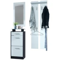 Vladon Garderobe, Weiß Hochglanz, Holzwerkstoff, 140x200x23 cm, Garderobe, Garderoben-Sets