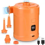 Elektrische Luftpumpe,5200mAh Wiederaufladbare Akku Luftpumpe,Mini Luftpumpe Elektrisch Inflator mit 3 Luftdüsen,Schnell Inflator für Schlauchboot/Luftmatratze/Planschbecken Pool Kinder (Orange)