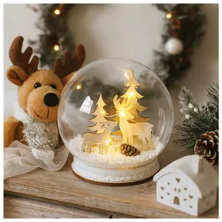 Hti-Living Beleuchtete Schneekugel mit Rehen beige