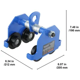 Vevor Laufkatze 0,5 T Tragkraft Rollfahrwerk mit Doppelrädern, einstellbar für I-Trägerflanschbreite 63,5 bis 139,7 mm Hochleistungs-Garagenhebezeug aus legiertem Stahl für gerade gebogene I-Träger