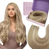 Fshine Tressen Echthaar 60cm 100g Echthaar Extensions Tressen Echthaar Tressen zum Einnähen Haartressen Echthaar Tressen Extensions Echthaar Platinblond und Vanilleblond 16P22