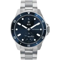 Withings Scanwatch Nova Hybrid Smartwatch 42mm HWA10-model 7-All-In - blau,hochauflösender OLED-Graustufen-Bildschirm,silber - 42mm