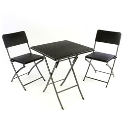 VCM 3-tlg. Gartenmöbelset   Tischset mit 2 Stühlen   Balkonset Rattan-Optik   schwarz   Bistroset
