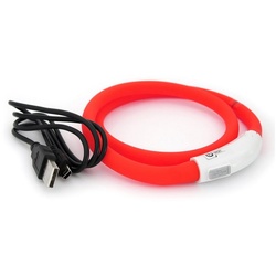 PRECORN Hunde-Halsband LED Silikon Hunde Leuchthalsband aufladbar per USB indiv. kürzbar, Silikon rot