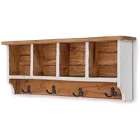 DESIGN DELIGHTS Wandgarderobe, Weiß, Holz, Echtholz,Recyclingholz, Vintage, 70x27x11 cm,