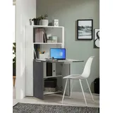 Dmora Schreibtisch Gianmaria, Eckschrank mit Regalen und Arbeitsplatte, Mehrzweck-Bürotisch, platzsparender schreibtisch, 100 % Italy, cm 70x57h140, Weiß und Schiefer
