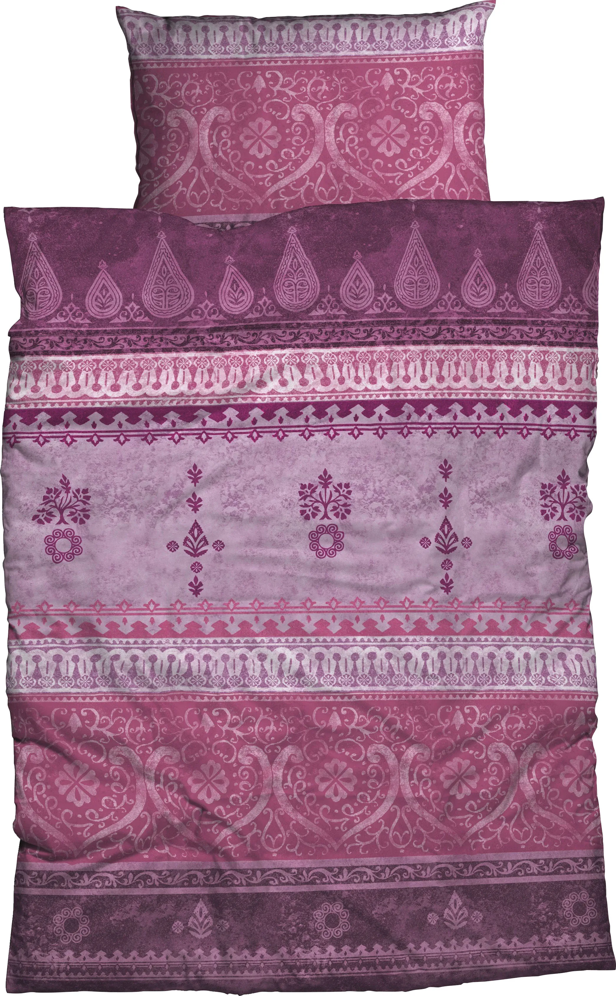 Bettwäsche CASATEX "Indi", lila (winterberry), B/L: 155cm x 220cm, , Biber, B/L: 40cm x 80cm, Biber, Obermaterial: 100% Baumwolle, Bettwäsche, romantisch, orientalisch, weich und gemütlich