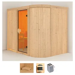 Sauna KARIBU "Thyra 4", beige (naturbelassen), Saunaofen, integrierte Steuerung, 9 kW, Saunen, 9-kW-Ofen mit integrierter Steuerung