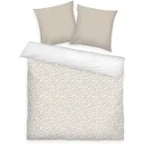 Tom Tailor Renforcé-Bettwäsche, 2 * 80x80 + 200x220 cm, 100% Baumwolle/Renforcé, mit Wendemotiv und farbigem Reißverschluss, Organic Leaves Beige, Weiß (Sunny Sand)