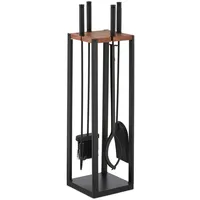 Relaxdays Kaminbesteck 5-teilig Aluminium Holz Metall 0,78 m schwarz/braun