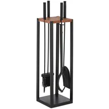 Relaxdays Kaminbesteck 5-teilig Aluminium Holz Metall 0,78 m schwarz/braun