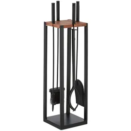 Relaxdays Kaminbesteck 5-teilig Aluminium Holz Metall 0,78 m schwarz/braun