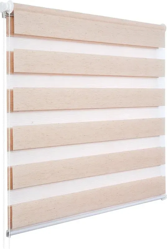 WOLTU Doppelrollo Klemmfix ohne Bohren Holzoptik Natur B80 x H150 cm, Duo-Rollo Lichtdurchlässig für Innenverdunkelung, Zebra-Rollo mit Kette - Seitenzugrollo für Fenster und Tür