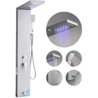 Vevor Duschpaneel-Turmsystem (5 Modi) mit Regenwasserfall-Duschkopf & LED, (1345 mm) Duschsäule aus gebürstetem Edelstahl, Regenmassagesystem zur Wandmontage, mit Handbrause & Wannenauslauf