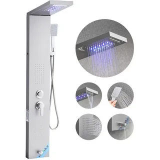 Vevor Duschpaneel-Turmsystem (5 Modi) mit Regenwasserfall-Duschkopf & LED, (1345 mm) Duschsäule aus gebürstetem Edelstahl, Regenmassagesystem zur Wa
