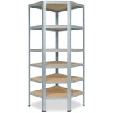 shelfplaza Eckregal HOME, 180x80x50cm verzinkt, Metall Eckregal stehend mit 6 Böden, Corner Shelf 145kg Tragkraft Schwerlastregal Ecke, Steckregal verzinkt Eckregal Keller Garagen Regal silberfarben