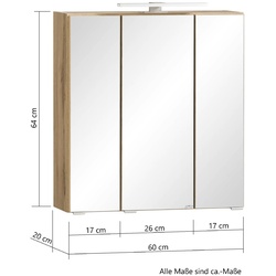 Held-Möbel Spiegelschrank Monza Holzoptik Wotaneiche