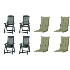 PROGARDEN Tampa Klappsessel 60 x 61 x 109 cm grün 4 St. inkl. 4 x Auflagen grün
