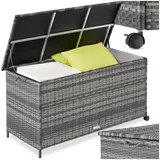 tectake® Auflagenbox 253 l, 116 x 54 x 64 cm, 2 drehbare Rollen mit Feststellbremse, Polyrattan mit Aluminiumrahmen, Gartenmöbel, Outdoor Lagerung, Staubschutzbox, Schutzbox, wetterfest - grau