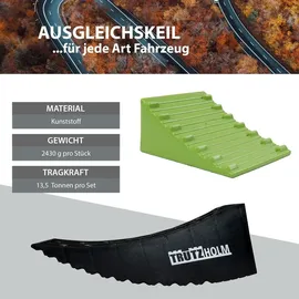 Trutzholm 2x Auffahrkeil 2-teilig bis 13,5 t Höhenausgleichsrampe für PKW, SUV, Wohnmobil mit Unterlegmatte