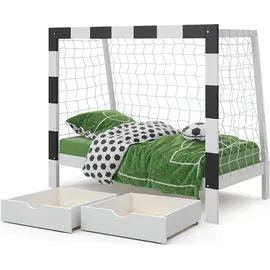VitaliSpa Kinderbett Fußballtor 80 x 160 cm Kiefer massiv weiß schwarz
