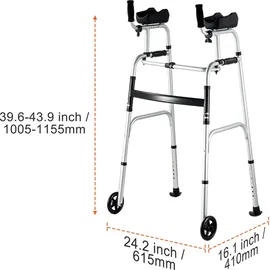 Vevor 2-in-1-Gehhilfe, zusammenklappbar, mit abnehmbaren Armlehnen, höhenverstellbar, zusammenklappbar, mit 5-Zoll-Vollrädern, leichtes Aluminium | Mobilitätshilfe Vorderrädern für ältere und behinderte Menschen, 204 kg