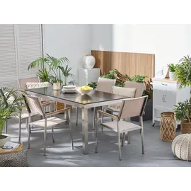 Beliani Gartentisch Set Schwarz Beige Silber, 90x180x76