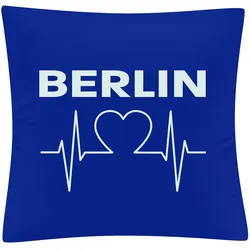 multifanshop Kissenbezug - Berlin blau - Herzschlag - Druck weiß - Kissen