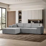 beautysofa Ecksofa PEDRO L Hellgrau, 267x170 cm, Sofa L-form Breite Ottomane links, ohne Schlaffunktion - Hellgrau