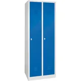 BRB-Lagertechnik Kleiderspind mit Sockel, 2 Abteile á 300 mm, BxTxH 600 x 500 x 1800 mm, lichtgrau/blau