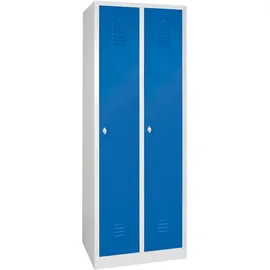 BRB-Lagertechnik Kleiderspind mit Sockel, 2 Abteile á 300 mm, BxTxH 600 x 500 x 1800 mm, lichtgrau/blau