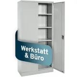 SCHÄFER SHOP Stahlschrank abschliessbar für Werkstatt & Büro 195x92x42cm, Werkstattschrank sowie Werkzeugschrank mit 4 höhenverstellbaren Einlegeböden Lichtgrau