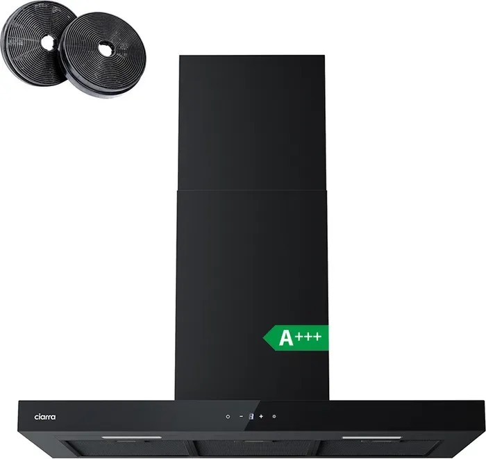 Ciarra Dunstabzugshaube 90 cm, Umluft, WLAN & App-Steuerung, Touch-Bedienfeld, 650 m3/h, Wandmontage, 4 Leistungsstufen mit Booster, Energieeffizienzklasse A+++