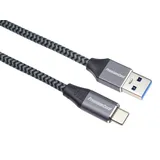 PremiumCord USB-C auf USB 3.0 Verbindungskabel 2m, Datenkabel SuperSpeed bis zu 5Gbit/S, Schnellladung bis zu 3A, USB 3.1 Generation 1 Typ C Stecker, Textilkabel Geflecht, Farbe Schwarz, Länge 2m