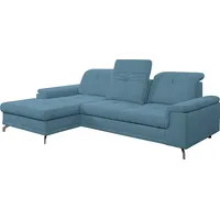 Ecksofa WERK2 "Meran L-Form" Sofas Gr. B/H/T: 270cm x 104cm x 170cm, Struktur weich, Recamiere links, Schlaffunktion, Bettkasten, verstellbare Kopfteile, Sitztiefenverstellung, blau (hellblau) Schlafsofa mit Sitztiefenverstellung & verstellbaren Kopfteilen