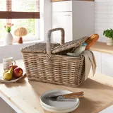 FRANK FLECHTWAREN, Picknickkorb Rattan, trendiges Koboo-Grey, teilweise lackiert, liebevoll von Hand gefertigt Maße: 50 x 35 x 25 cm, GH 40 cm