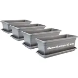 2friends Balkon Blumenkasten Set 40cm, 4er-Pack, mit Untersetzer, Kunststoff, EU-Fertigung, Anthrazit