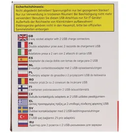 Heitech 2-fach Steckdosenadapter mit 2 USB Ladeanschlüssen, max. 2,1A Ladestrom