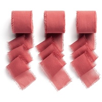 AOKSUNOVA Geschenkband Breit Schleifenband Rot 3,8cm x 6,3m 3 Rollen Geschenkbänder Chiffonband Bänder zum Basteln