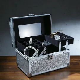 MARELIDA MARELIDA® Schmuckkoffer Schmuckkästchen mit Glitzer-Optik | Premium Schmink-Beauty-Koffer - klappbaren Fächer | Edel in Form & Design