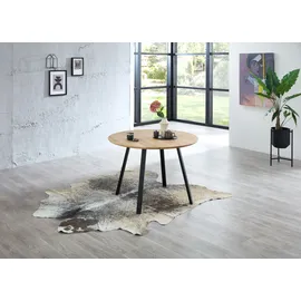 Stolkom Esstisch NILS Platte rund 110 cm Eiche massiv Füße Metall schwarz - Braun/Schwarz