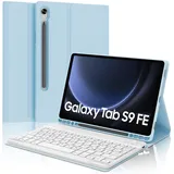 SENGBIRCH Tastatur Hülle für Samsung Galaxy Tab S9 FE 10.9" 2023 - QWERTZ Deutsche Abnehmbare Bluetooth Wireless Tastatur für Galaxy Tab S9 11" 2023, Hellblau