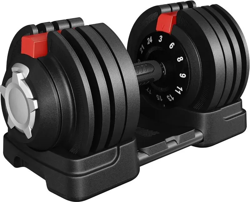 Yaheetech 12-in-1 Einstellbare Hanteln, 1-Sekunden-Einstellung von 3 bis 24 kg, platzsparend für das Heimtrainingsstudio, Schwarz & Rot