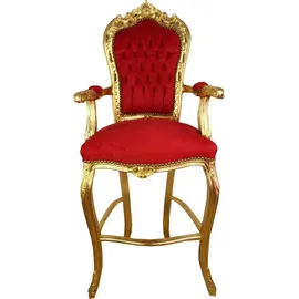 Casa Padrino Barock Hochstuhl Barstuhl Rot / Gold - Bar Hocker Stuhl Möbel